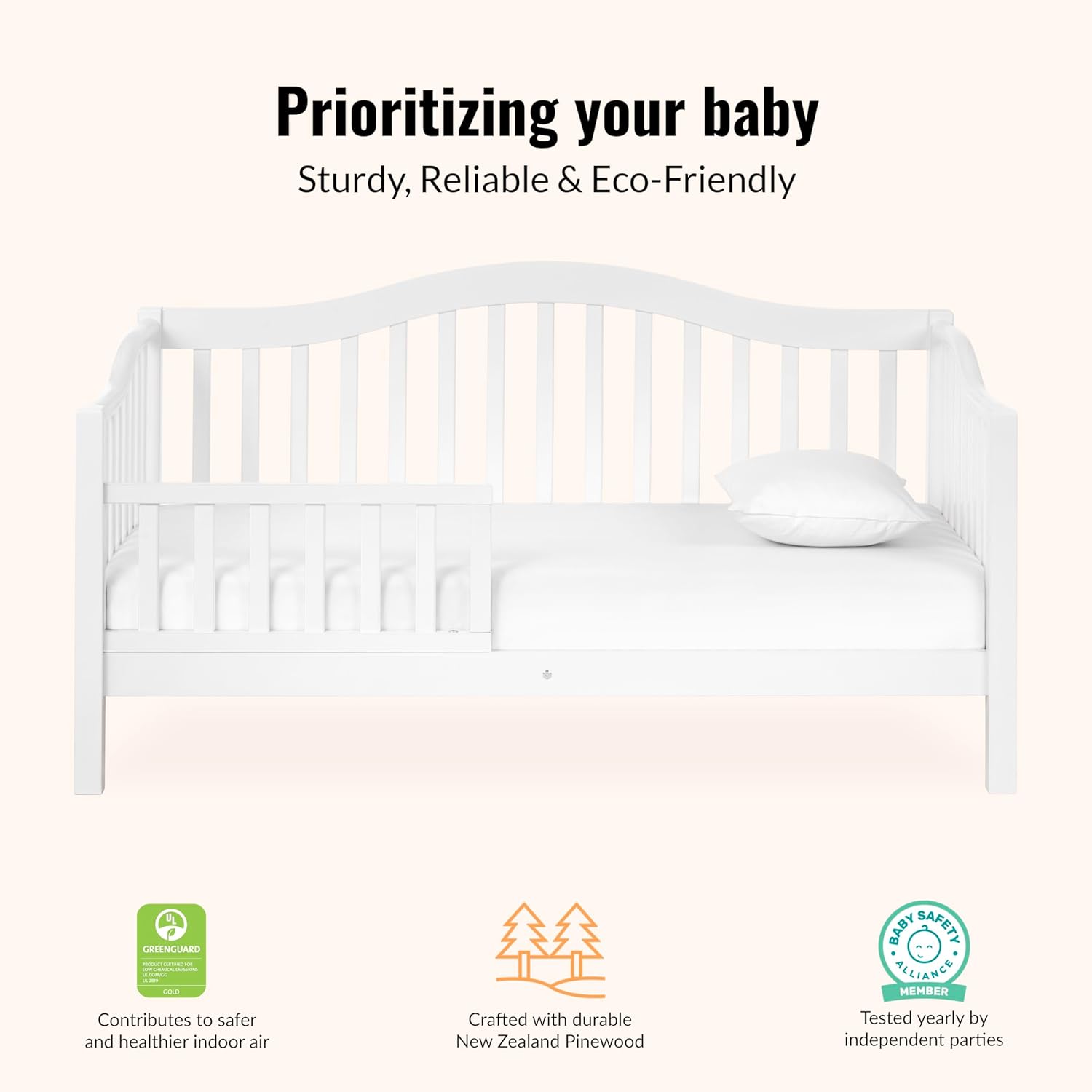 Dream On Me Austin Toddler Day Bed In White, Greenguard Gold Certified, JPMA Certified, Non-Toxic Finishes, Low To Floor Design, Side Safety Guard Rail - Image 5