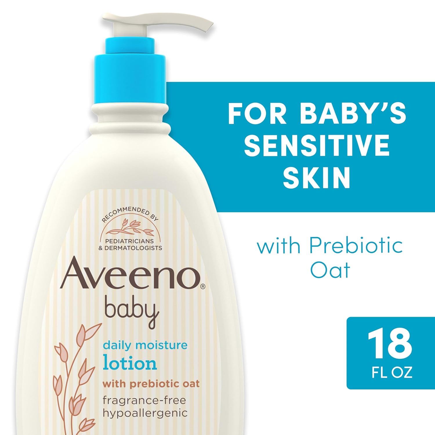 Aveeno Baby Daily Moisture Body Lotion for Sensitive Skin, Hypoallergenic Moisturizing Baby Lotion with Nourishing Oatmeal to Deeply Moisturize Baby's Skin, Fragrance-Free, 18 fl. oz - Image 3