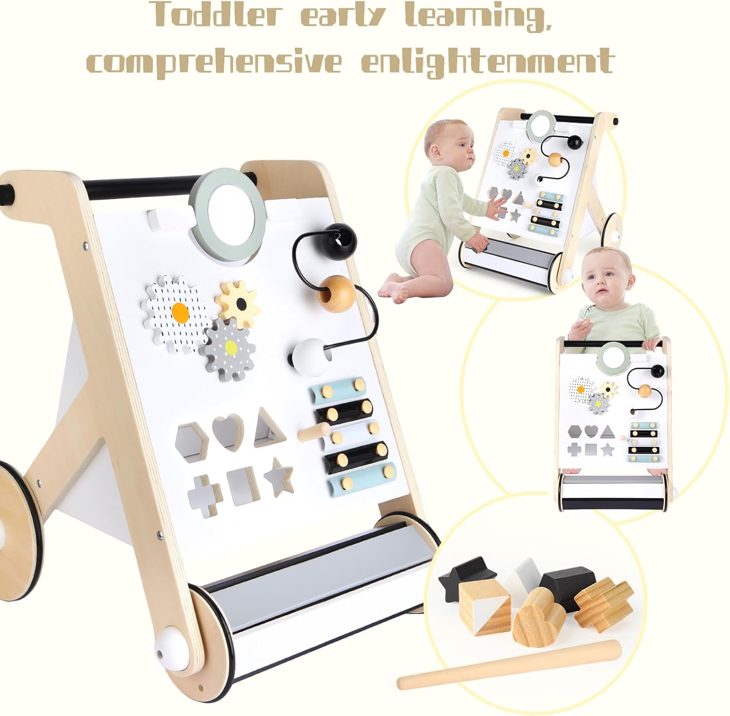 Asweets Wooden Baby Walker, Push and Pull Learning Activity Walker with Roller for Boys and Girls, Stand Learning Toddler Toy (Roller Upgraded) - Image 4