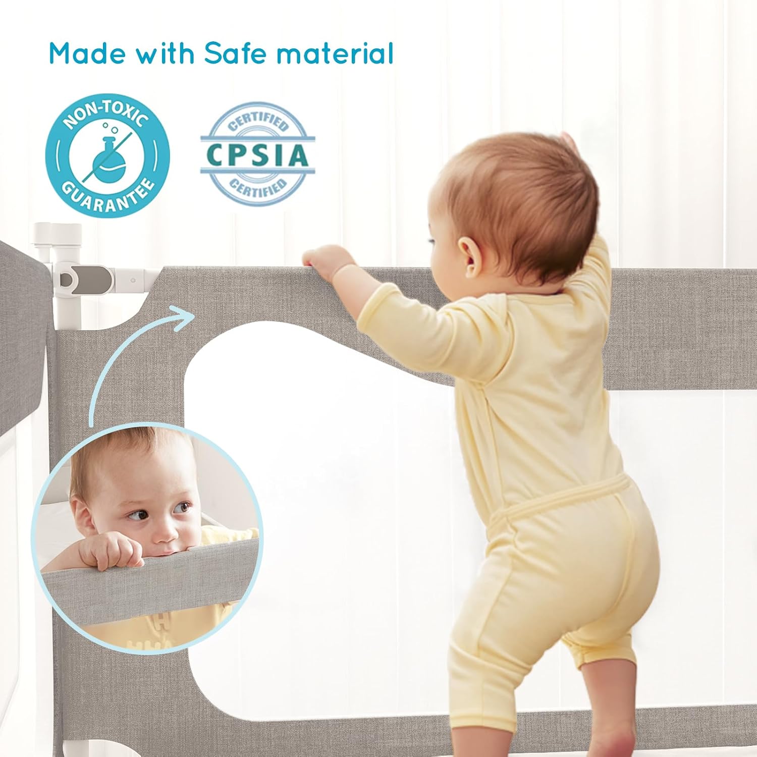 King Size Toddler Bed Rail: 3-Side Protection Bedrail for King Bed - Extral Tall Adjustable Child Safety Side Railing Guards for Infants Kids Child - Image 4