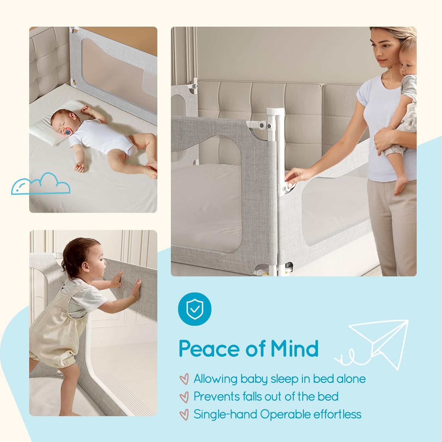 King Size Toddler Bed Rail: 3-Side Protection Bedrail for King Bed - Extral Tall Adjustable Child Safety Side Railing Guards for Infants Kids Child - Image 5