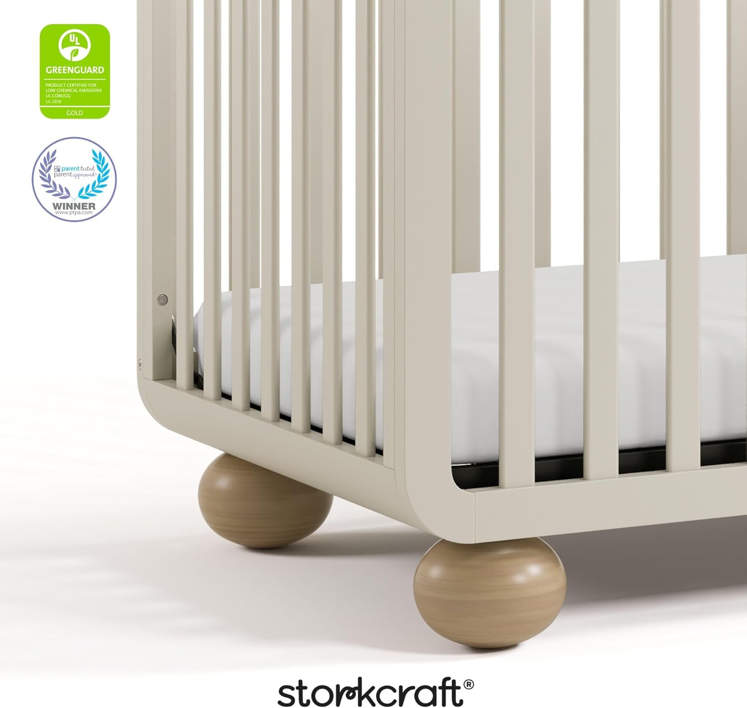 Storkcraft Amalfi Convertible Crib with Toddler Guardrail (Frosted Oat & Driftwood) – GREENGUARD Gold Certified, Toddler Bed Conversion Kit Included, Fits Standard Crib Mattress, Converts to Full Bed - Image 10