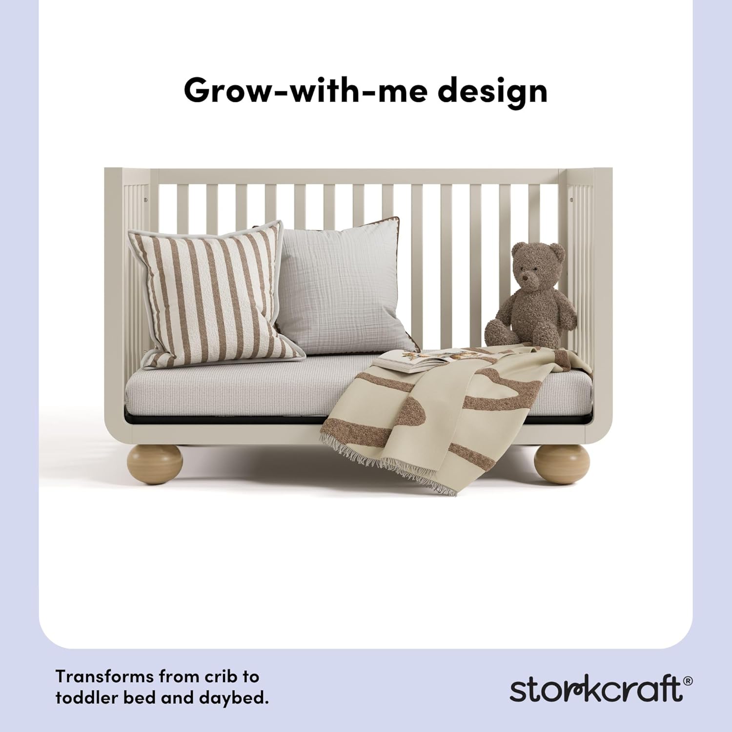 Storkcraft Amalfi Convertible Crib with Toddler Guardrail (Frosted Oat & Driftwood) – GREENGUARD Gold Certified, Toddler Bed Conversion Kit Included, Fits Standard Crib Mattress, Converts to Full Bed - Image 7