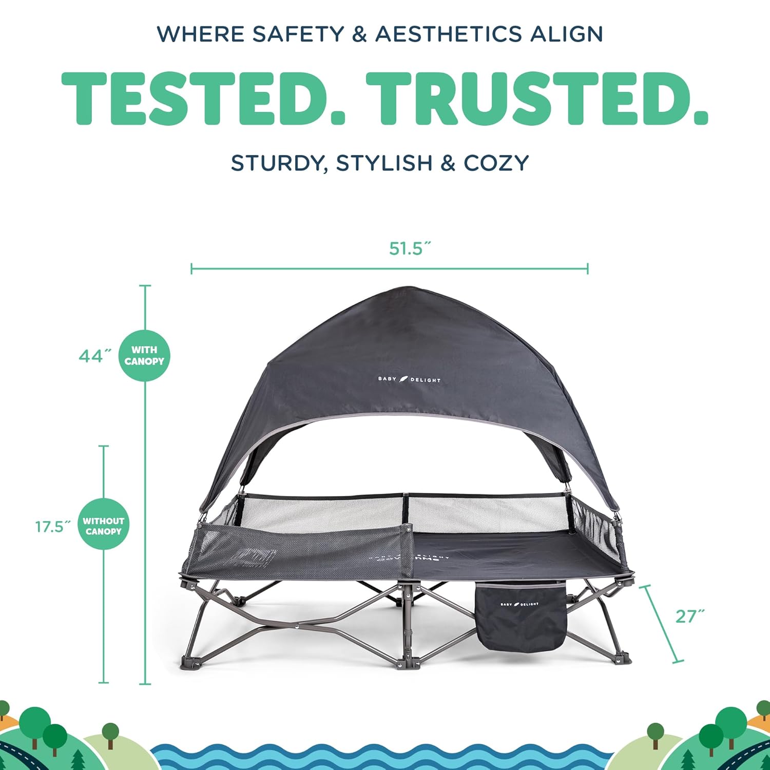 Baby Delight Go with Me Bungalow Deluxe Portable Cot | Toddler Travel Bed | Indoor and Outdoor | Sun Canopy | Grey - Image 5