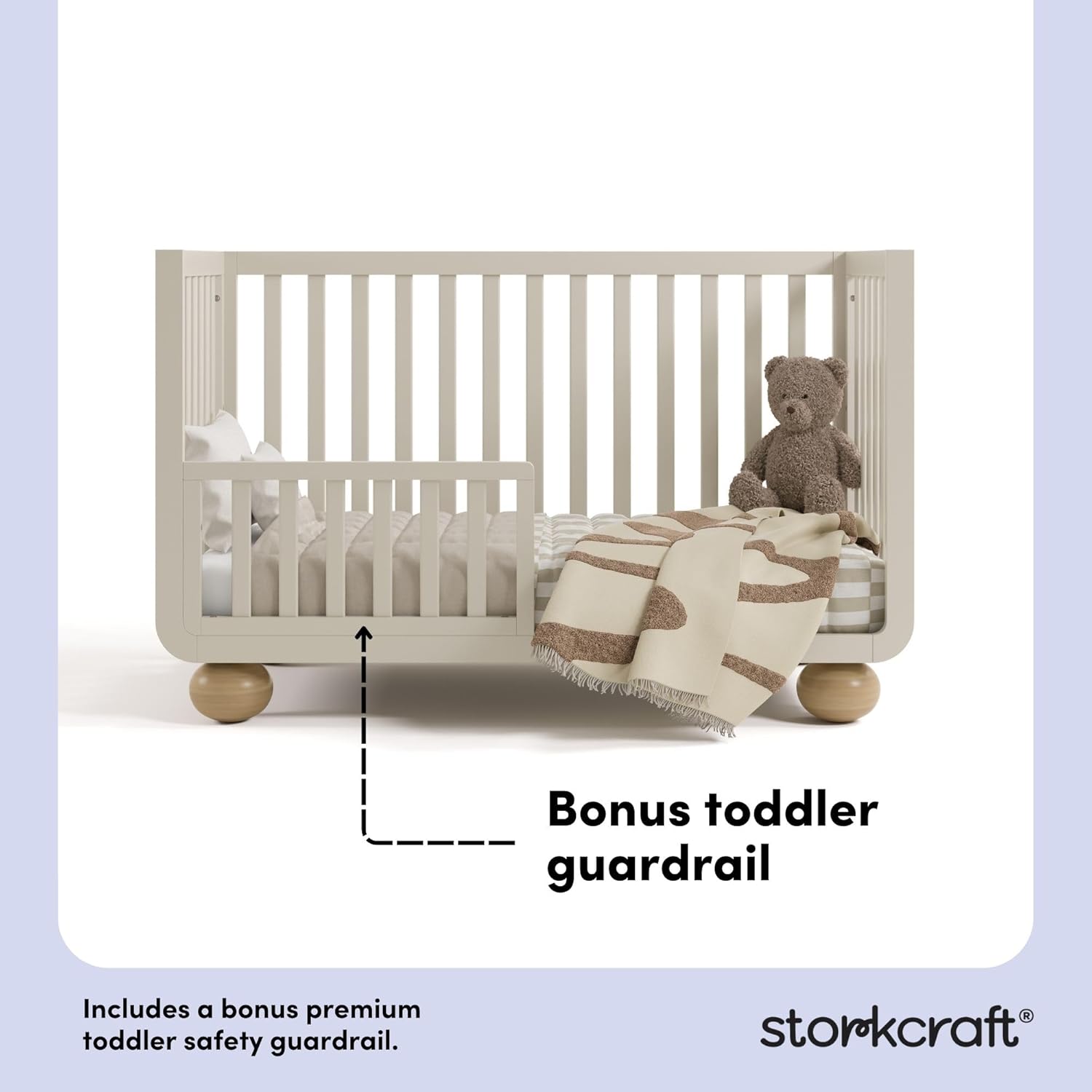 Storkcraft Amalfi Convertible Crib with Toddler Guardrail (Frosted Oat & Driftwood) – GREENGUARD Gold Certified, Toddler Bed Conversion Kit Included, Fits Standard Crib Mattress, Converts to Full Bed - Image 6