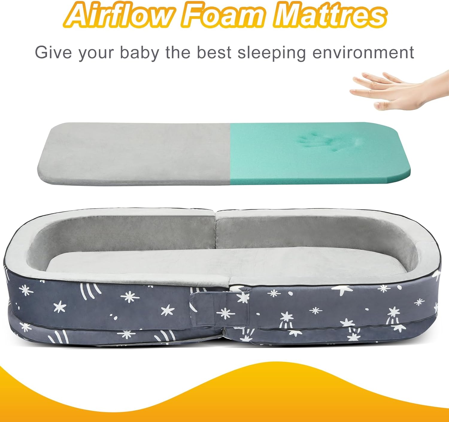 Lvimilio Portable Toddler Travel Bed, Foldable Kids Floor Bed for Home/Travel with Foam Mattres, Toddler Cot for Kids Aged 1-4, Velvet Fabric - Image 4