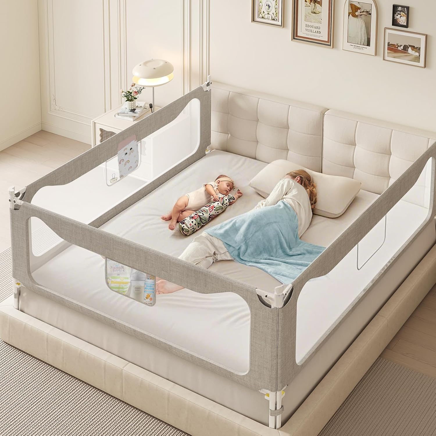 King Size Toddler Bed Rail: 3-Side Protection Bedrail for King Bed - Extral Tall Adjustable Child Safety Side Railing Guards for Infants Kids Child - Image 2