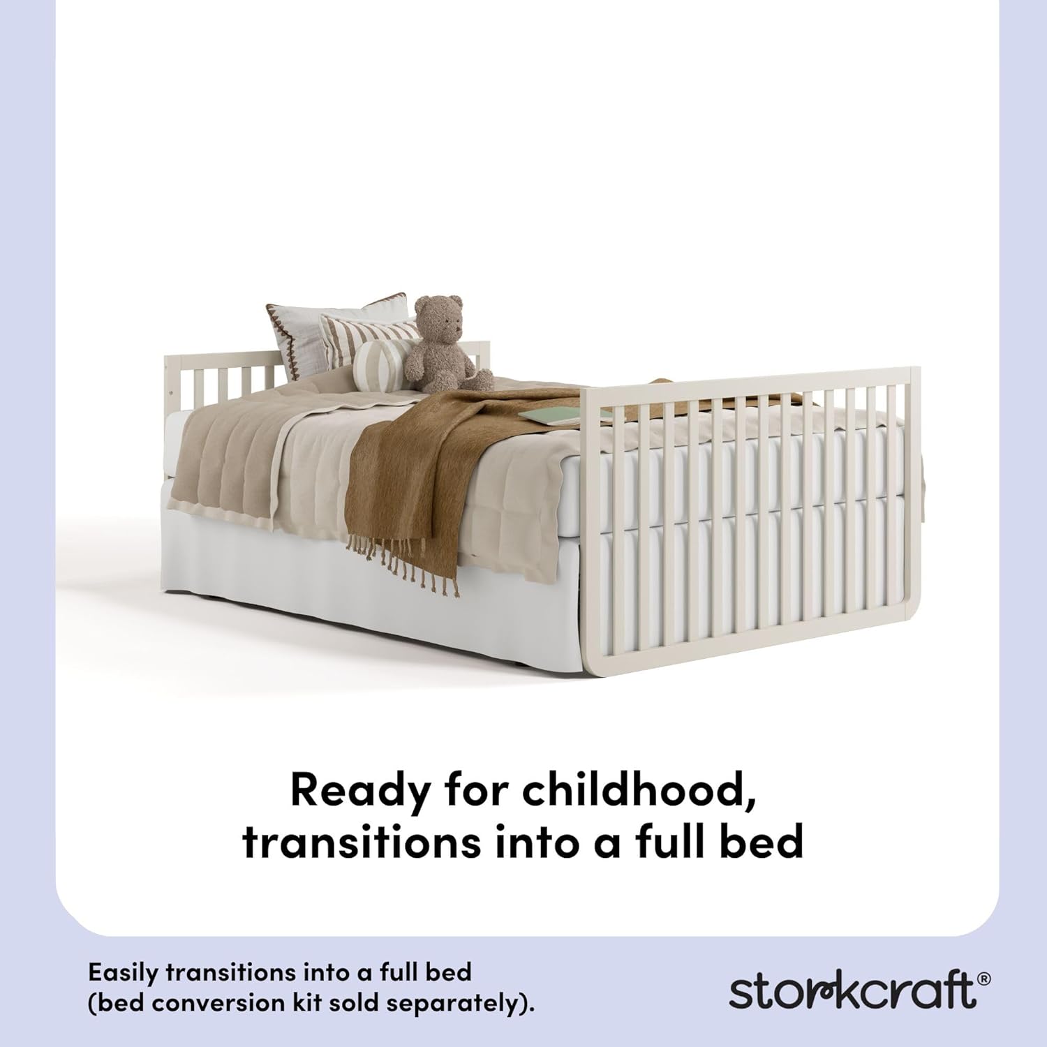 Storkcraft Amalfi Convertible Crib with Toddler Guardrail (Frosted Oat & Driftwood) – GREENGUARD Gold Certified, Toddler Bed Conversion Kit Included, Fits Standard Crib Mattress, Converts to Full Bed - Image 8
