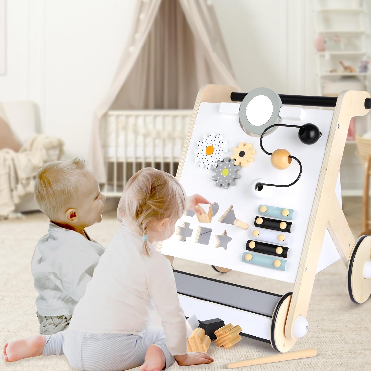 Asweets Wooden Baby Walker, Push and Pull Learning Activity Walker with Roller for Boys and Girls, Stand Learning Toddler Toy (Roller Upgraded) - Image 6