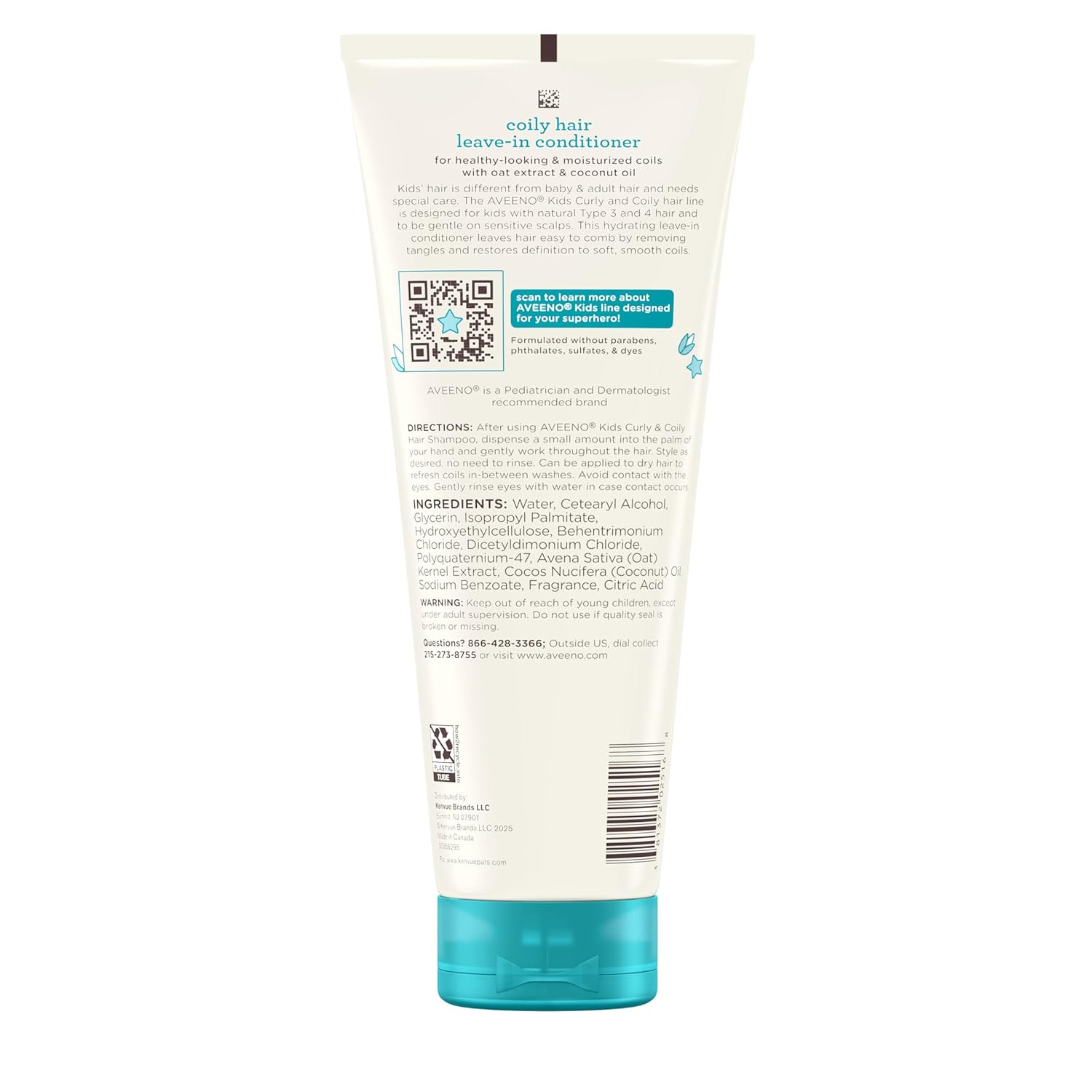 Aveeno Kids Coily Hair Leave-In Conditioner, Toddler Leave-In Conditioner for Sensitive Scalps Gently Detangles & Moisturizes Leaving Natural Curls & Coils Smooth, Hypoallergenic, 8 fl. oz - Image 9