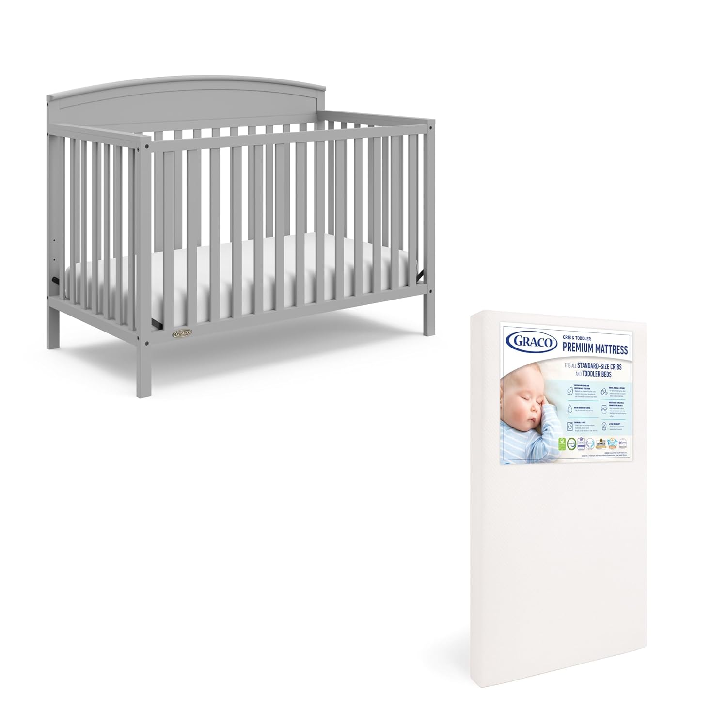 Graco Benton 5 in 1 Convertible Crib (GREENGUARD Gold Certified) with Premium Foam Crib and Toddler Mattress Included - Pebble Gray, Converts from Baby Crib to Toddler Bed, Daybed and Full-Size Bed - Image 2