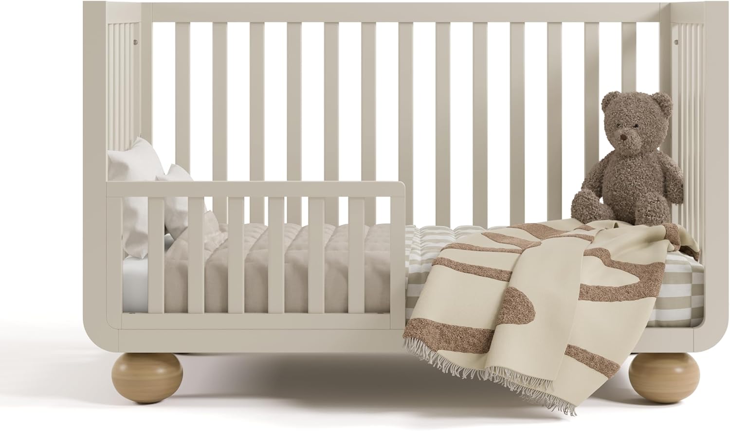 Storkcraft Amalfi Convertible Crib with Toddler Guardrail (Frosted Oat & Driftwood) – GREENGUARD Gold Certified, Toddler Bed Conversion Kit Included, Fits Standard Crib Mattress, Converts to Full Bed - Image 13