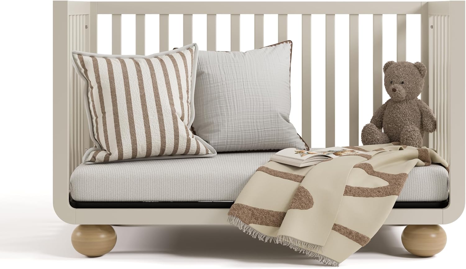 Storkcraft Amalfi Convertible Crib with Toddler Guardrail (Frosted Oat & Driftwood) – GREENGUARD Gold Certified, Toddler Bed Conversion Kit Included, Fits Standard Crib Mattress, Converts to Full Bed - Image 14
