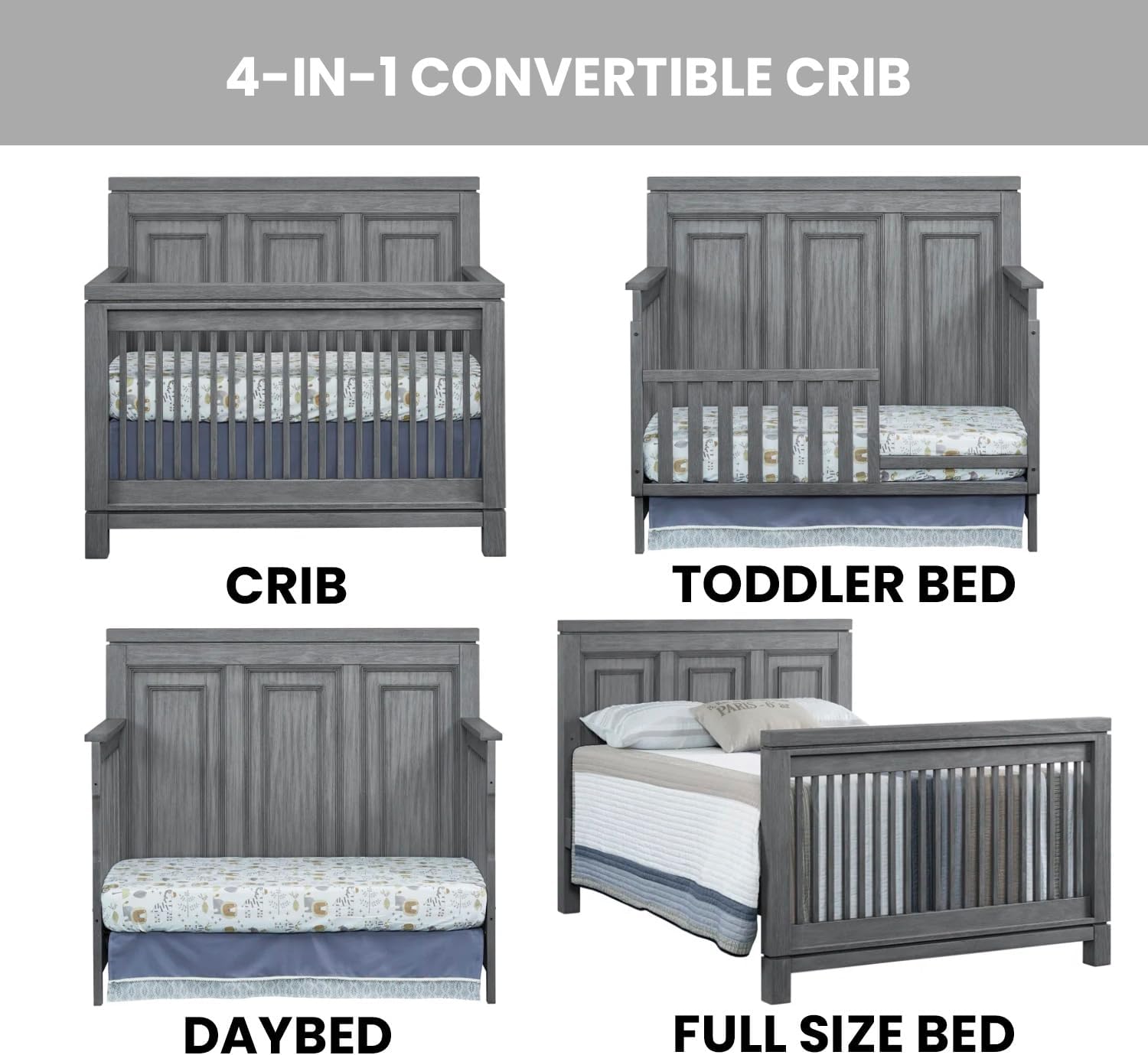 Soho Baby Manchester Premium 4-in-1 Convertible Crib, Flat-Top Headboard, Rustic Gray, GreenGuard Gold Certified - Image 4