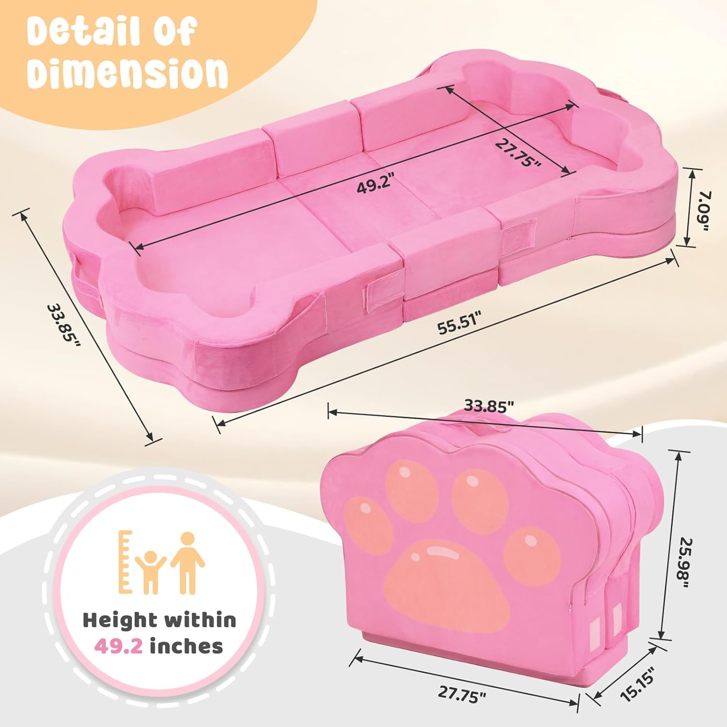 Foldable Portable Toddler Travel Bed,Toddler Floor Bed with Washable Cover for Kids,Soft and Safe (Pink) - Image 3