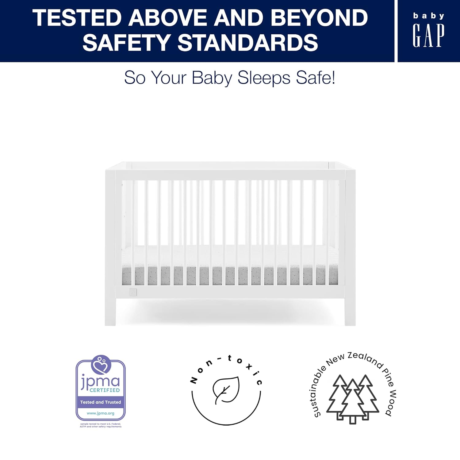 GAP babyGap Charlie 6-in-1 Convertible Crib - Greenguard Gold Certified, Bianca White - Image 6