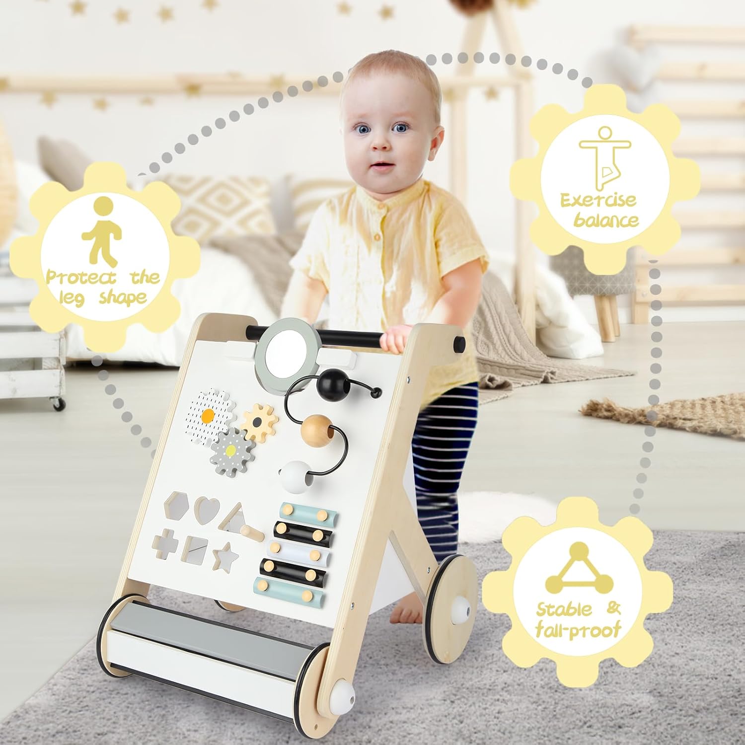 Asweets Wooden Baby Walker, Push and Pull Learning Activity Walker with Roller for Boys and Girls, Stand Learning Toddler Toy (Roller Upgraded) - Image 7