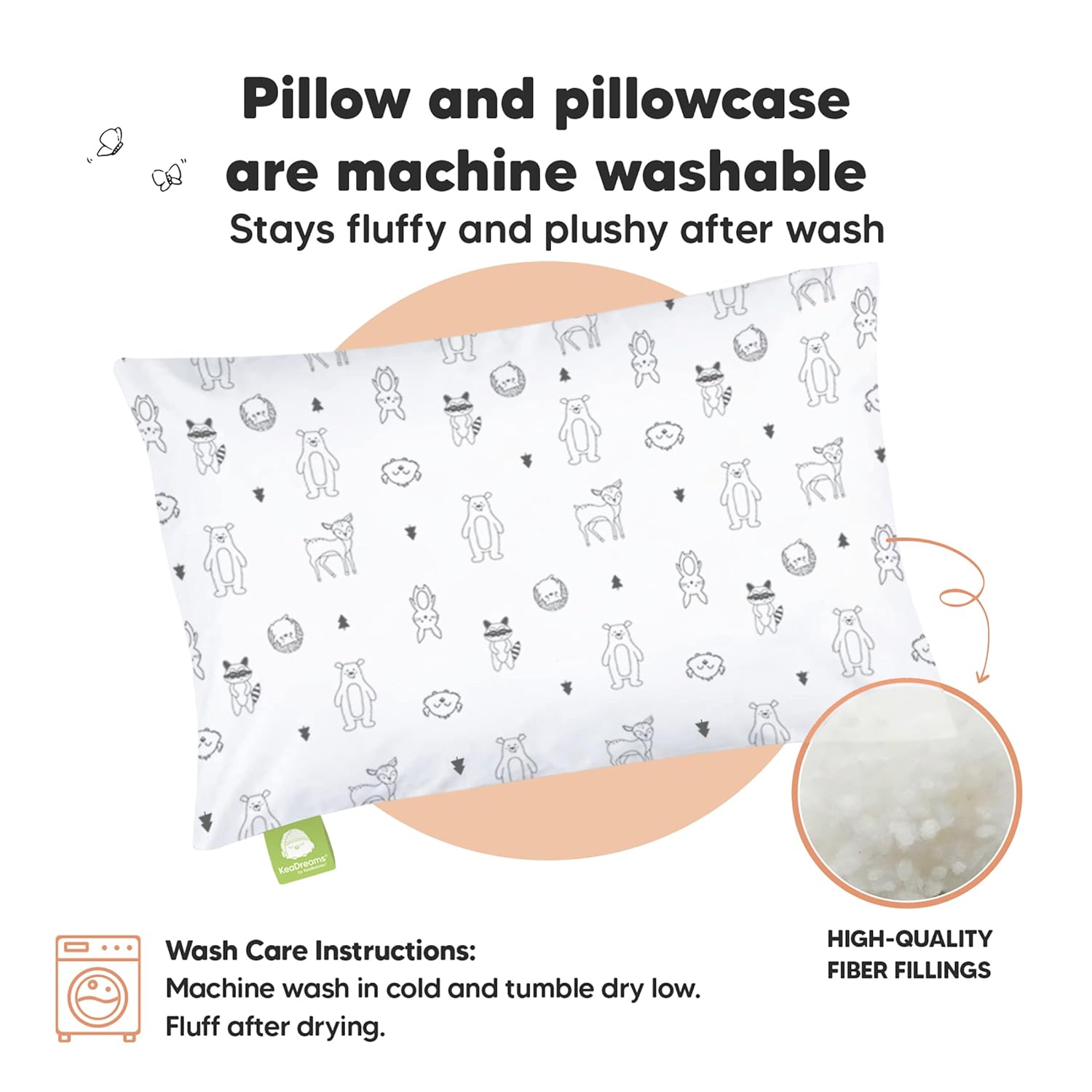 Toddler Pillow with Pillowcase - 13x18 My Little Dreamy Kids Travel Bed Pillows for Sleeping, Organic Cotton Small Pillowcase, Soft & Breathable, Machine Washable, Toddlers 2-5 Years Old (KeaFriends) - Image 5