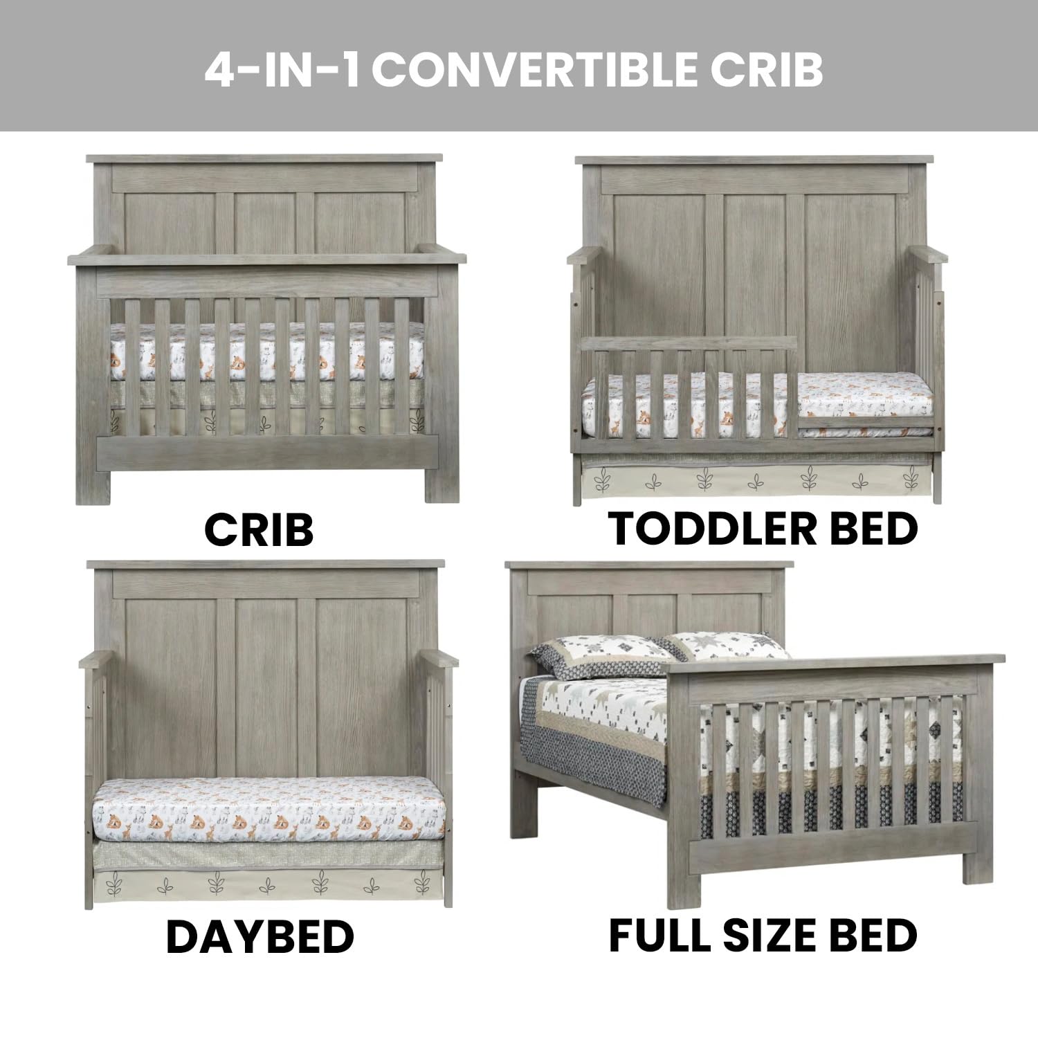 Soho Baby Hanover Premium 4-in-1 Convertible Crib, Flat-Top Headboard, Oak Gray, GreenGuard Gold Certified - Image 4