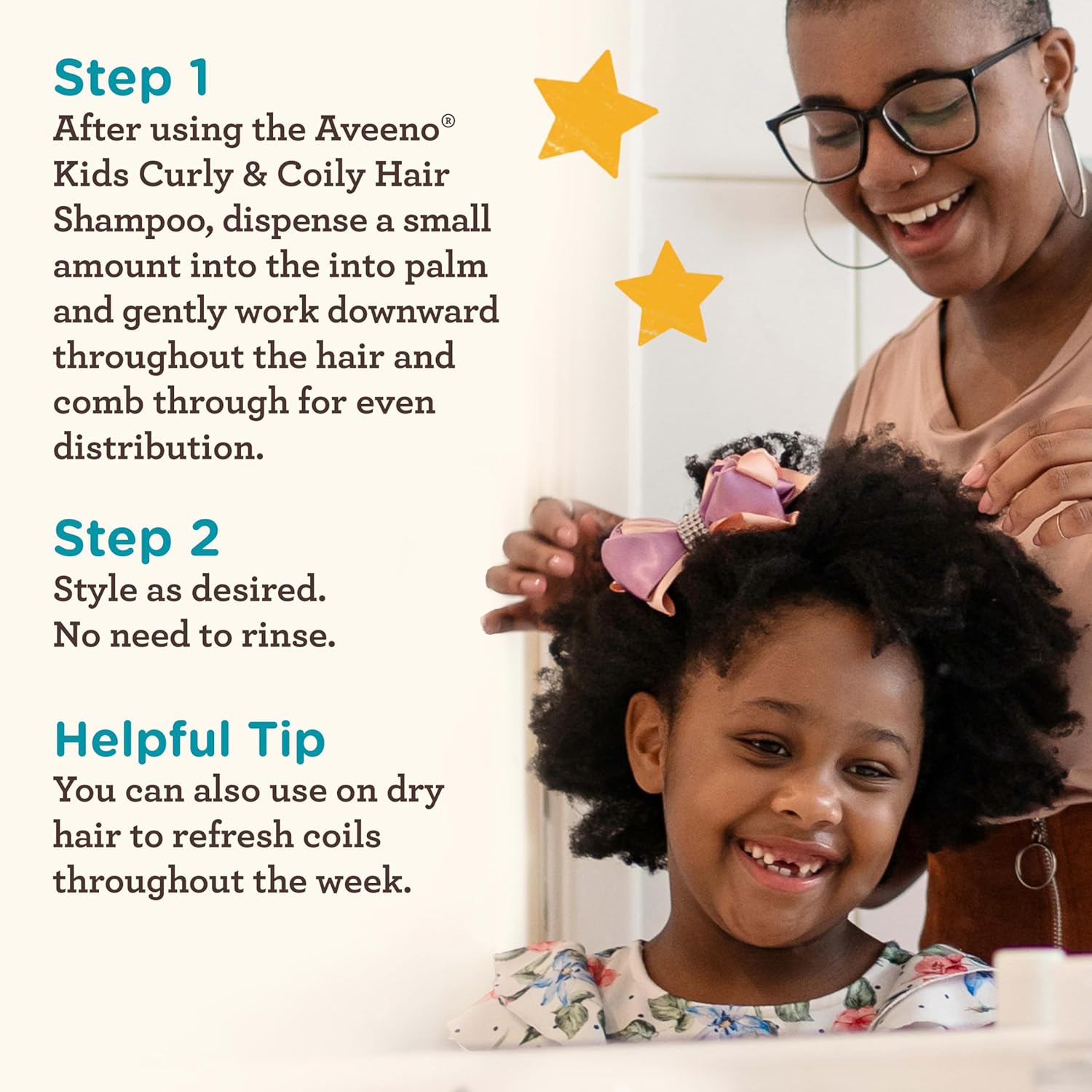 Aveeno Kids Coily Hair Leave-In Conditioner, Toddler Leave-In Conditioner for Sensitive Scalps Gently Detangles & Moisturizes Leaving Natural Curls & Coils Smooth, Hypoallergenic, 8 fl. oz - Image 5
