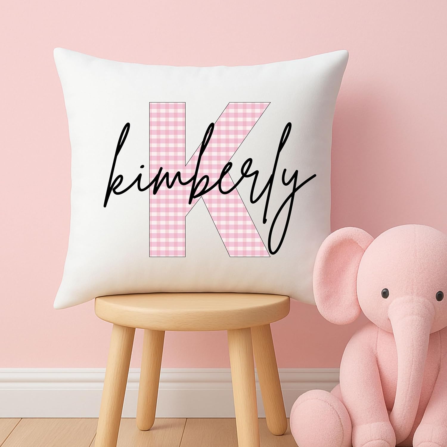 Personalized Name Pillow Custom Gingham Initial Monogram Throw Pillow with Kids Name Baby Nursery Décor Toddler Pillow Boys & Girls Room Decor Teen Bedroom Dorm Accent Cushion Birthday Gift - Image 7