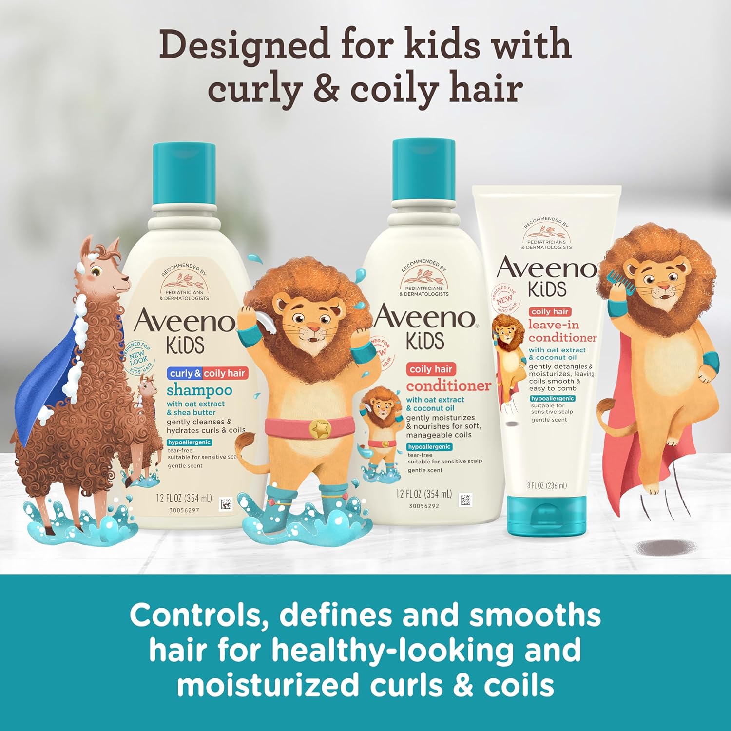 Aveeno Kids Coily Hair Leave-In Conditioner, Toddler Leave-In Conditioner for Sensitive Scalps Gently Detangles & Moisturizes Leaving Natural Curls & Coils Smooth, Hypoallergenic, 8 fl. oz - Image 6