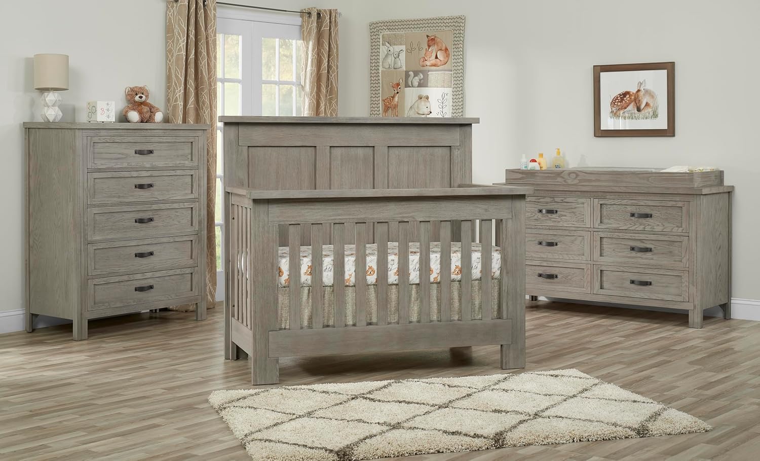Soho Baby Hanover Premium 4-in-1 Convertible Crib, Flat-Top Headboard, Oak Gray, GreenGuard Gold Certified - Image 3