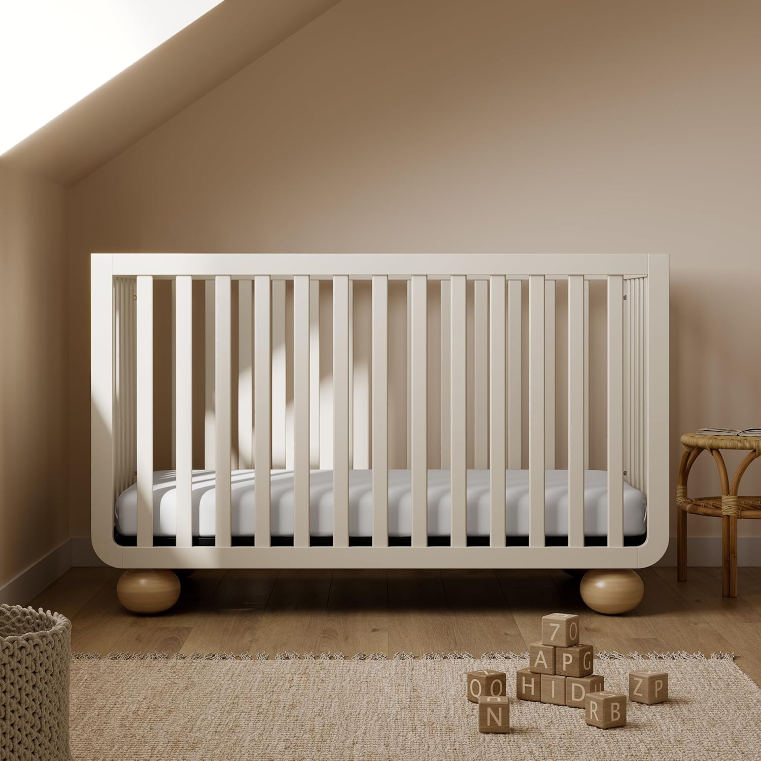 Storkcraft Amalfi Convertible Crib with Toddler Guardrail (Frosted Oat & Driftwood) – GREENGUARD Gold Certified, Toddler Bed Conversion Kit Included, Fits Standard Crib Mattress, Converts to Full Bed - Image 4