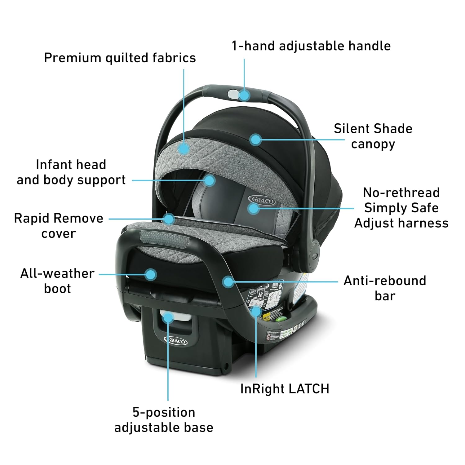 Graco SnugRide SnugFit Elite Infant Car Seat, Anti Rebound Bar for Extra Safety, SnugLock Easy Install, Premium softgood, All-Weather Boot, Baby Car seat, Nico - Image 6