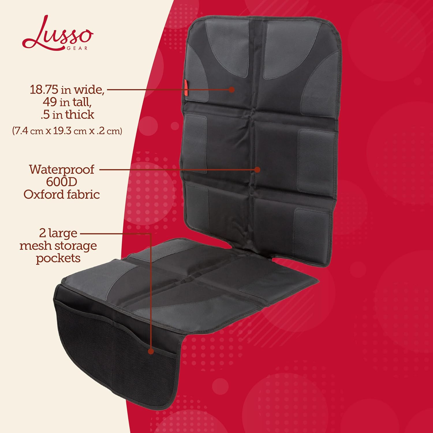 Lusso Gear Car Seat Protector for Baby Car Seat - Thick Padding - Seat Protector Under Baby Car Seat with 2 Mesh Storage Pockets - Black Waterproof Baby Car Seat Protector - Non-Slip Padded Backing - Image 5