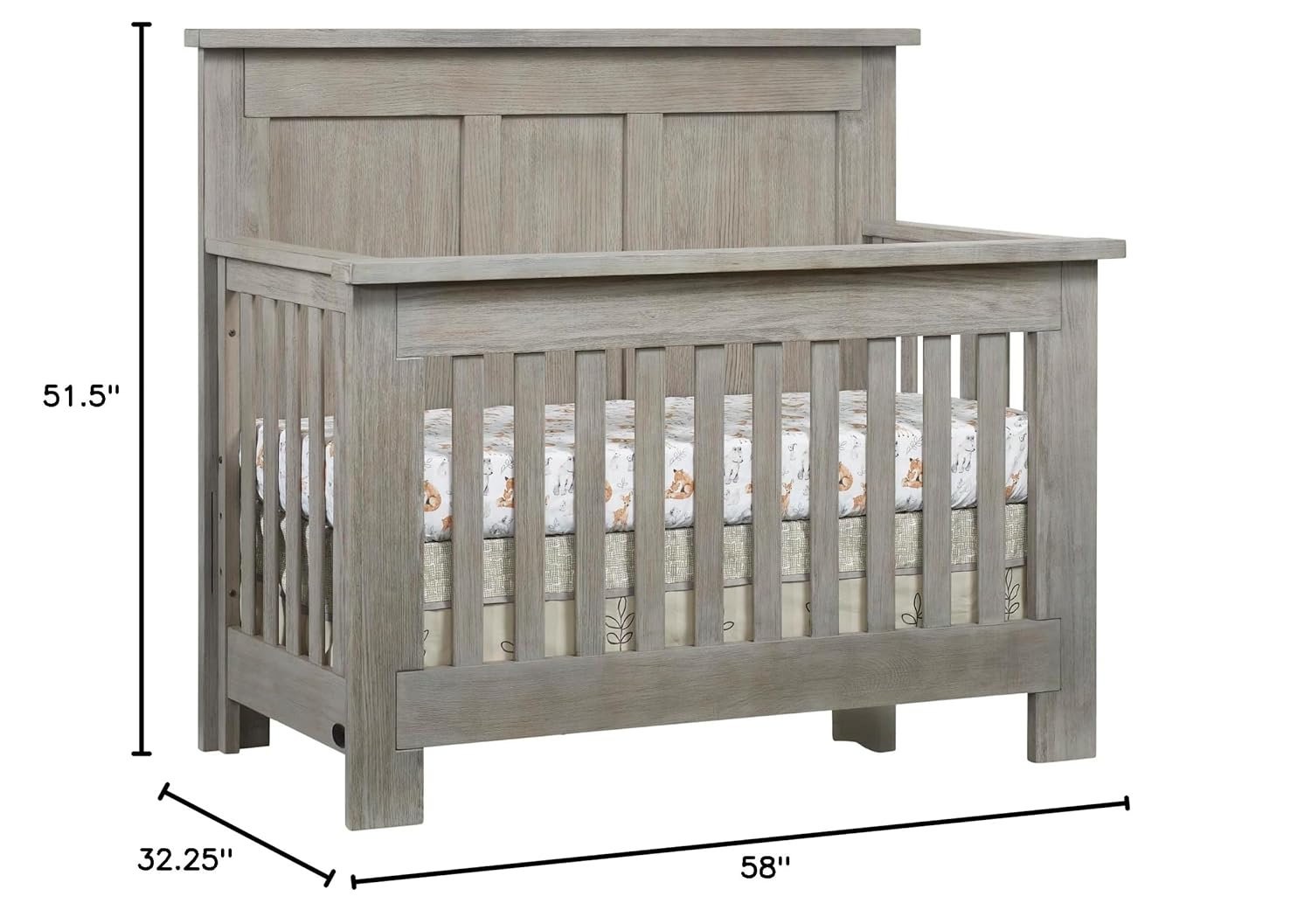 Soho Baby Hanover Premium 4-in-1 Convertible Crib, Flat-Top Headboard, Oak Gray, GreenGuard Gold Certified - Image 8
