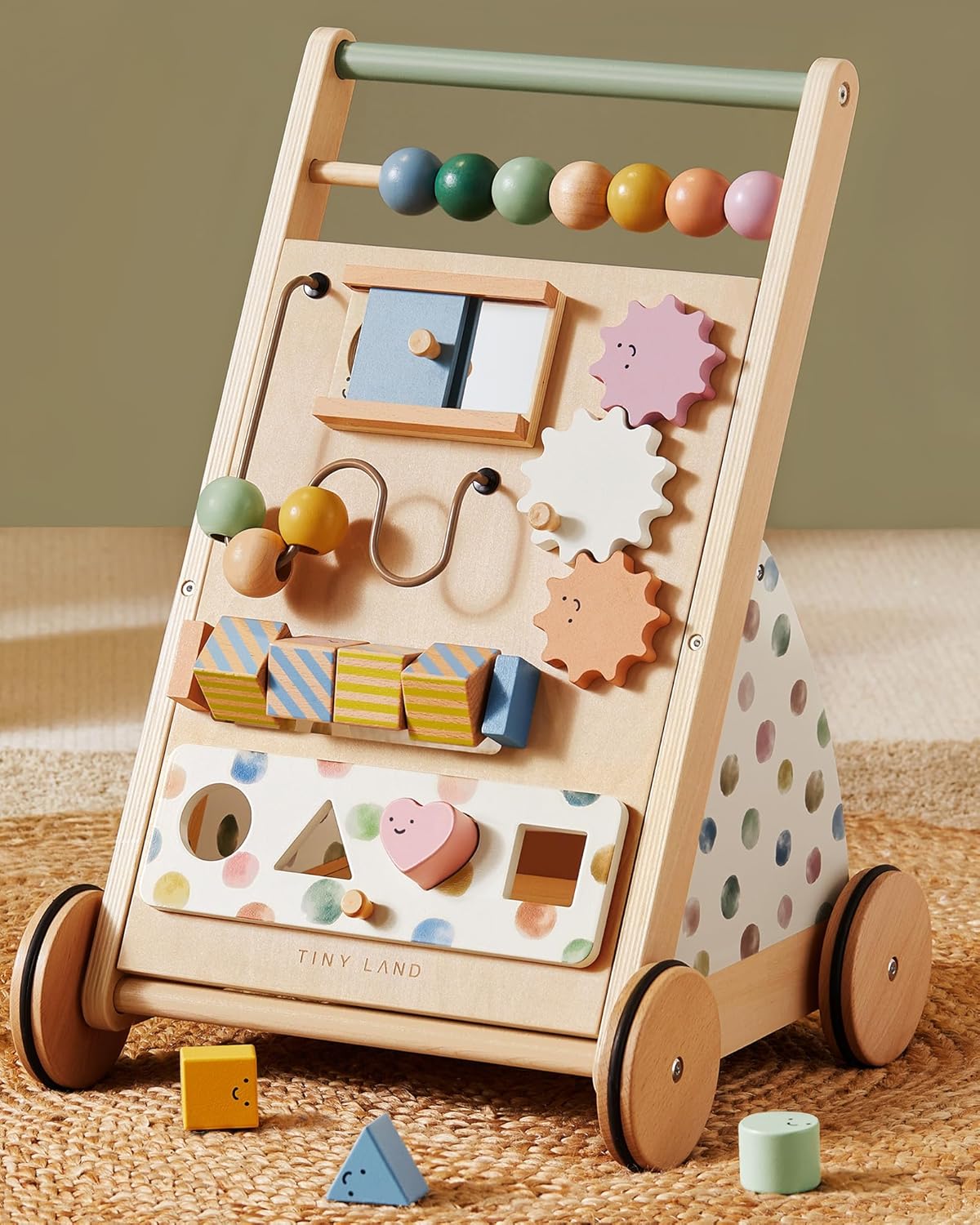 Tiny Land Wooden Baby Walker, Adjustable Speed Baby Push Walker for Boys and Girls, Montessori Activity Center Push Toy for Kids Development (Morandi) - Image 2