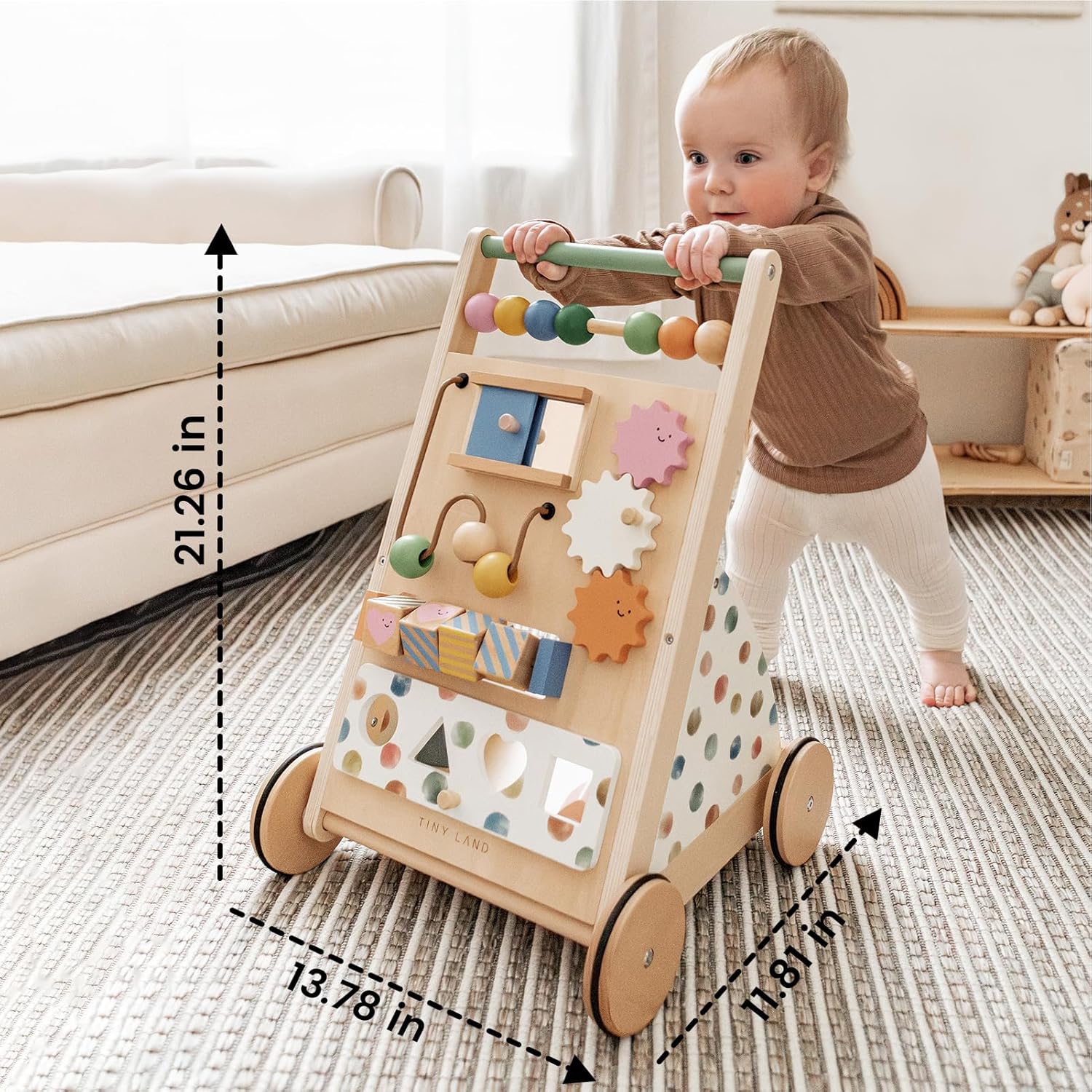 Tiny Land Wooden Baby Walker, Adjustable Speed Baby Push Walker for Boys and Girls, Montessori Activity Center Push Toy for Kids Development (Morandi) - Image 7