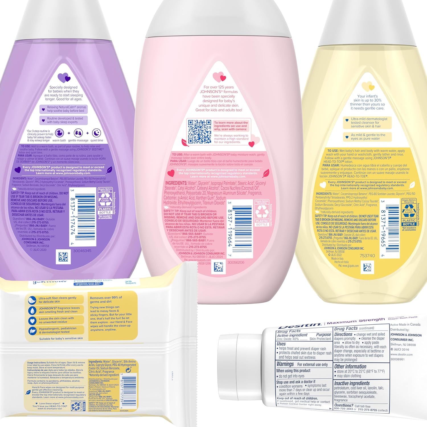 Johnson's Baby Here Comes Baby Gift Set, Baby Essentials for New Parents with Moisturizing Lotion, Bedtime Bath, Body Wash & Shampoo, Hand & Face Wipes, & Diaper Rash Cream, 5 Items - Image 10