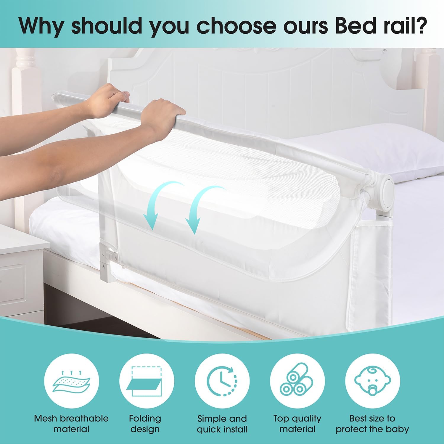 Baby Bed Rail Guard for Toddlers -46" Toddler Bed Rails for Twin, Full, Queen, King Bunk Size Bed Swing Down Bedrail Extral Tall Child Safety Side Railing Guards for Kids - Image 4