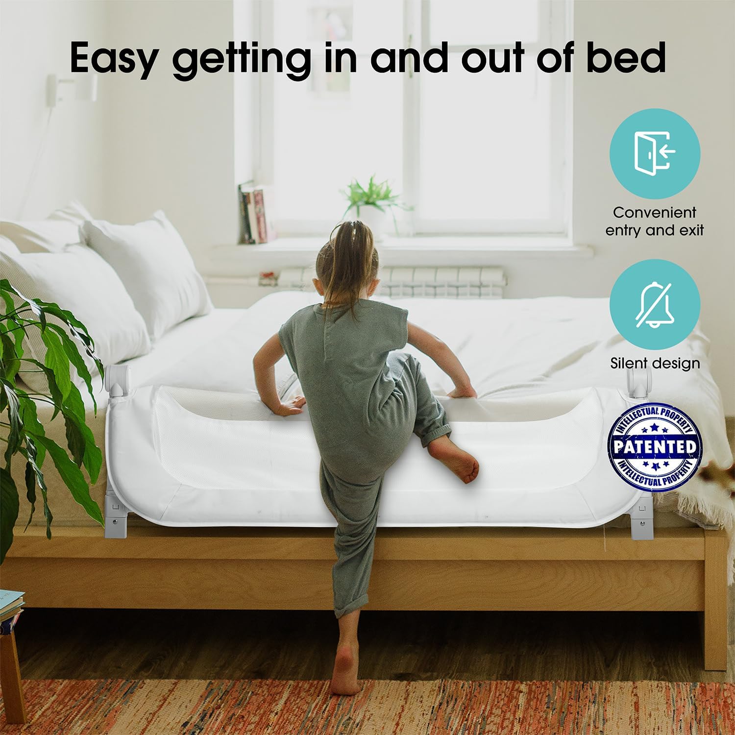 Baby Bed Rail Guard for Toddlers -46" Toddler Bed Rails for Twin, Full, Queen, King Bunk Size Bed Swing Down Bedrail Extral Tall Child Safety Side Railing Guards for Kids - Image 3