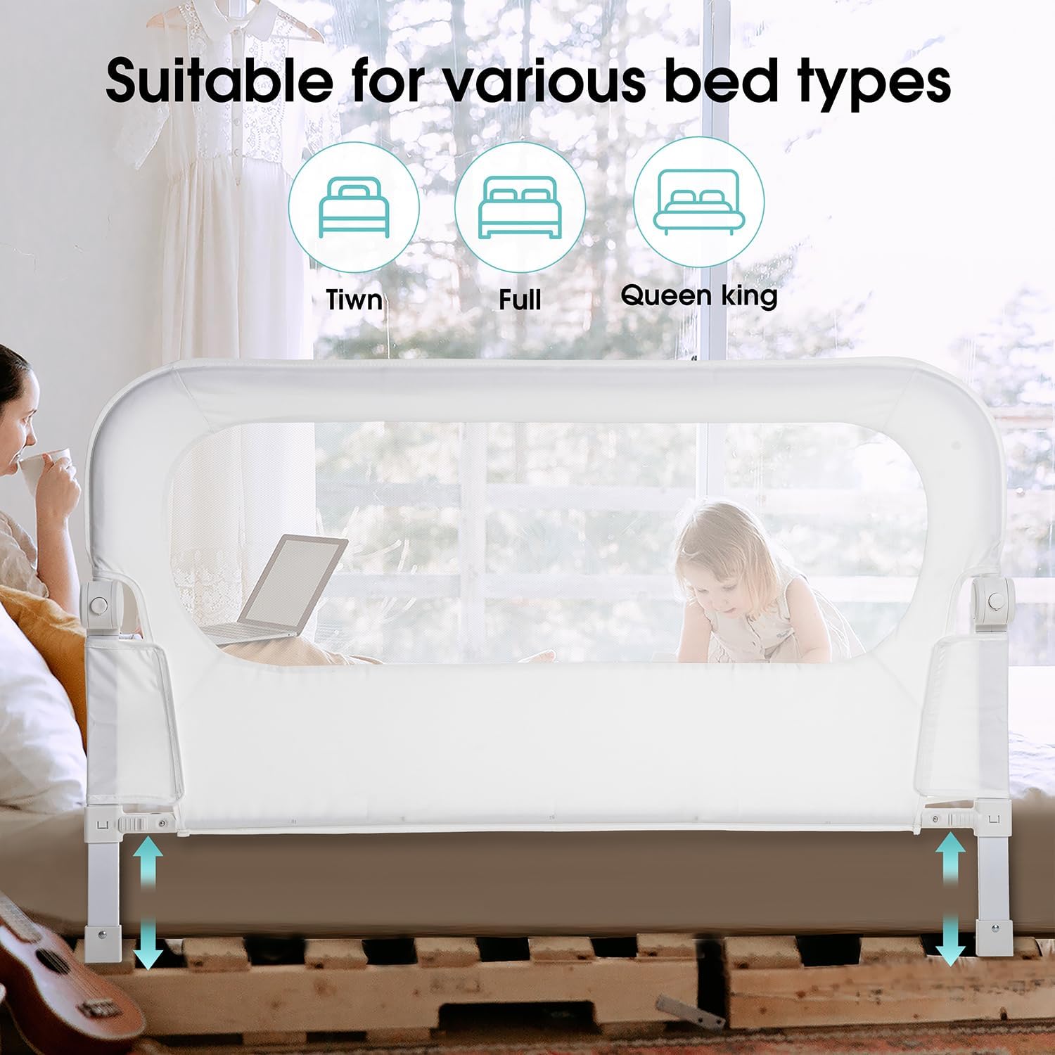 Baby Bed Rail Guard for Toddlers -46" Toddler Bed Rails for Twin, Full, Queen, King Bunk Size Bed Swing Down Bedrail Extral Tall Child Safety Side Railing Guards for Kids - Image 5