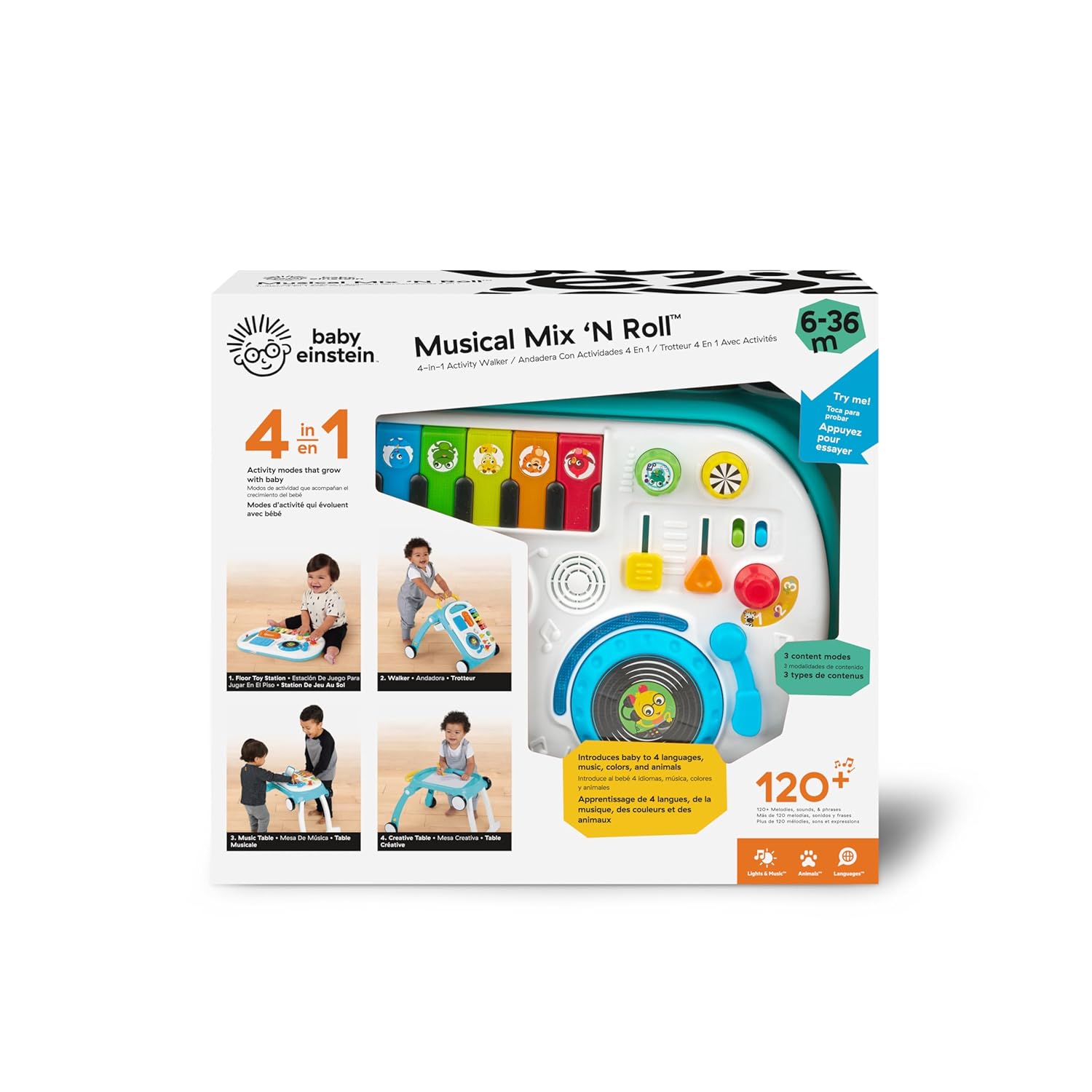 Baby Einstein Musical Mix ‘N Roll Learning Walker, 4-in-1 Push Walker, Activity Center, Toddler Table & Floor Toy, 6-36 Months, Blue - Image 12