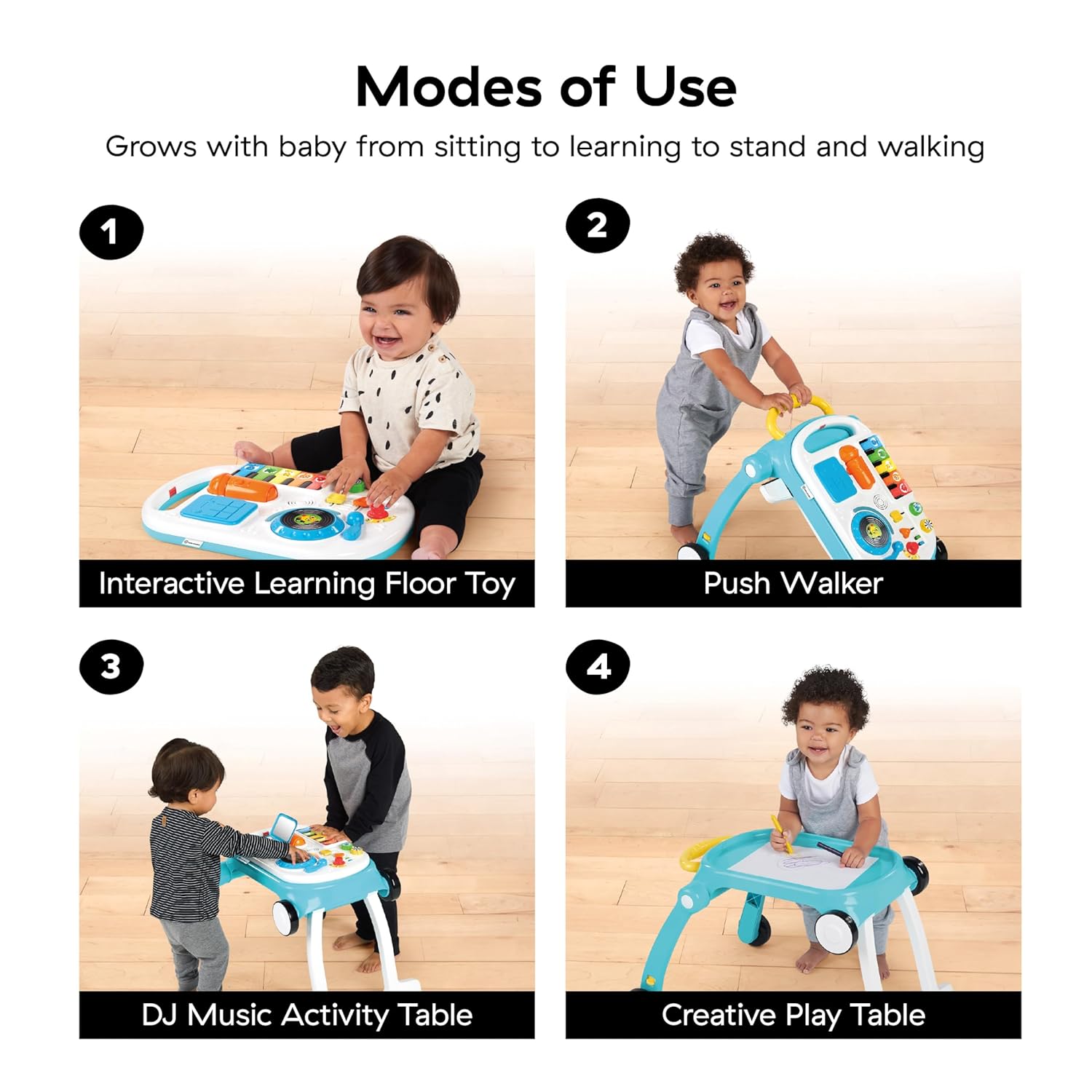 Baby Einstein Musical Mix ‘N Roll Learning Walker, 4-in-1 Push Walker, Activity Center, Toddler Table & Floor Toy, 6-36 Months, Blue - Image 3