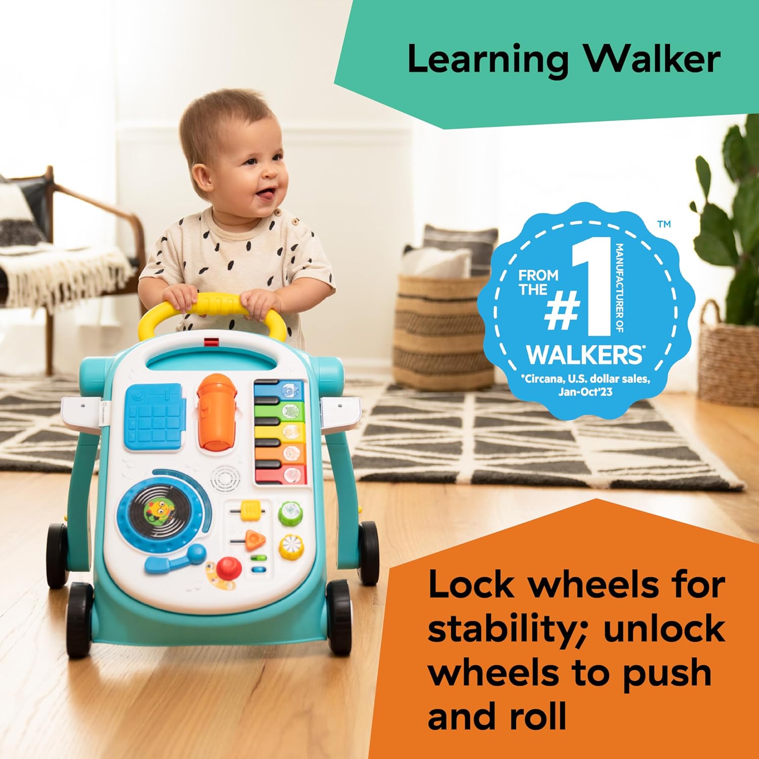 Baby Einstein Musical Mix ‘N Roll Learning Walker, 4-in-1 Push Walker, Activity Center, Toddler Table & Floor Toy, 6-36 Months, Blue - Image 4
